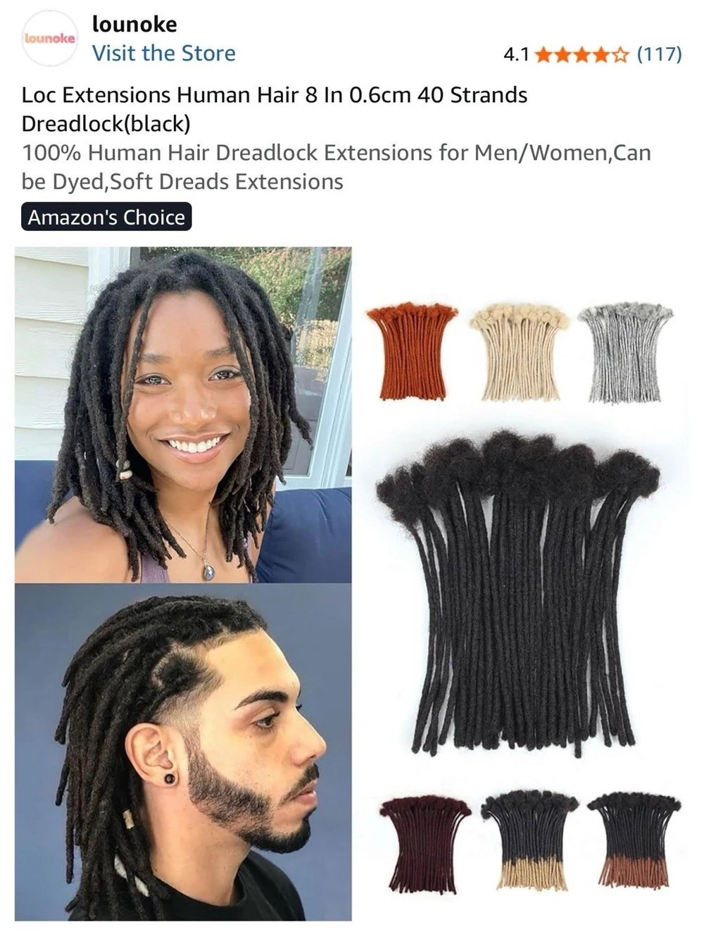 locnoke Loc Extensions Human Hair 8 In 0.6cm 40 Strands Black & Brown NWT